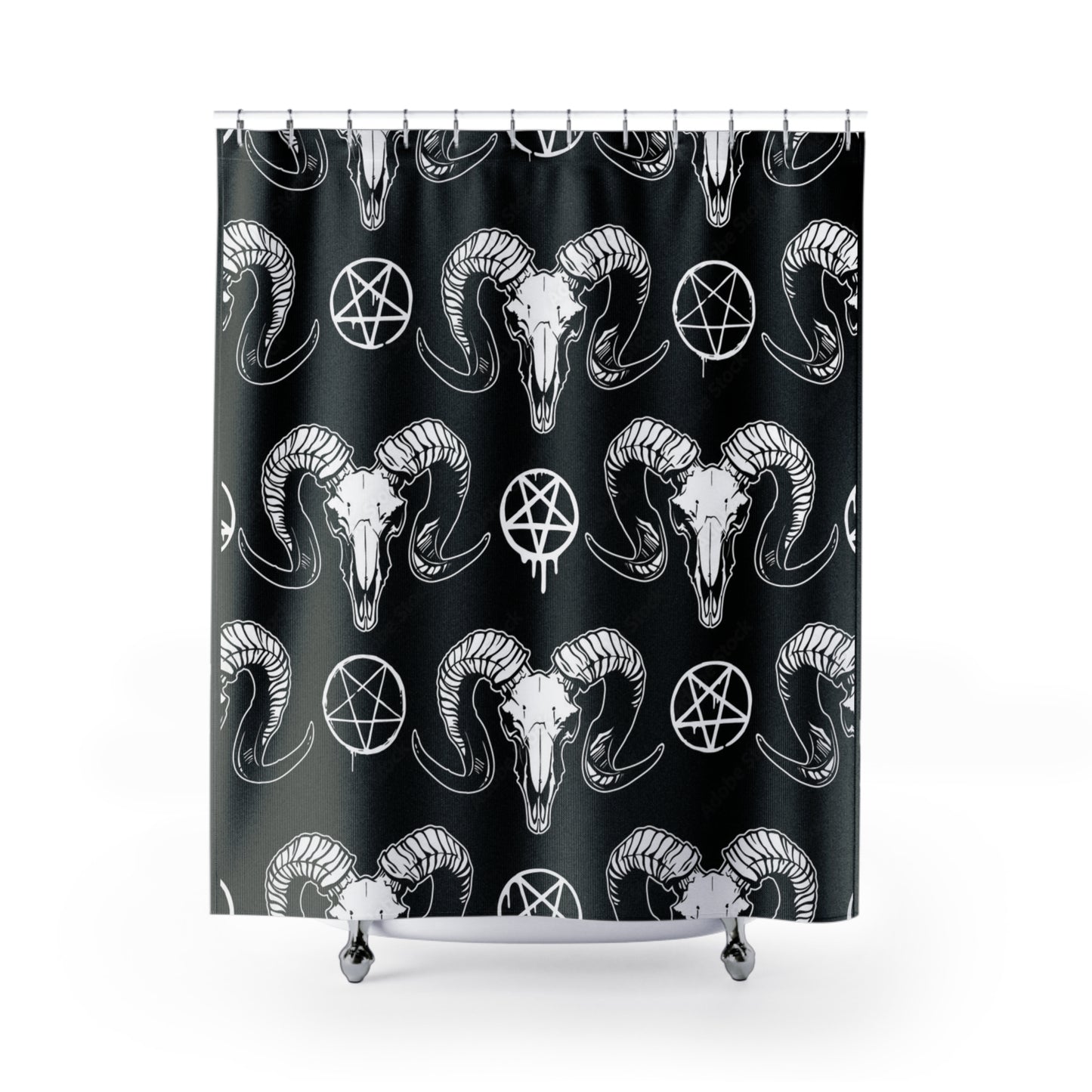 Gothic Ram Skull Shower Curtain - Dark Arts Bathroom Decor