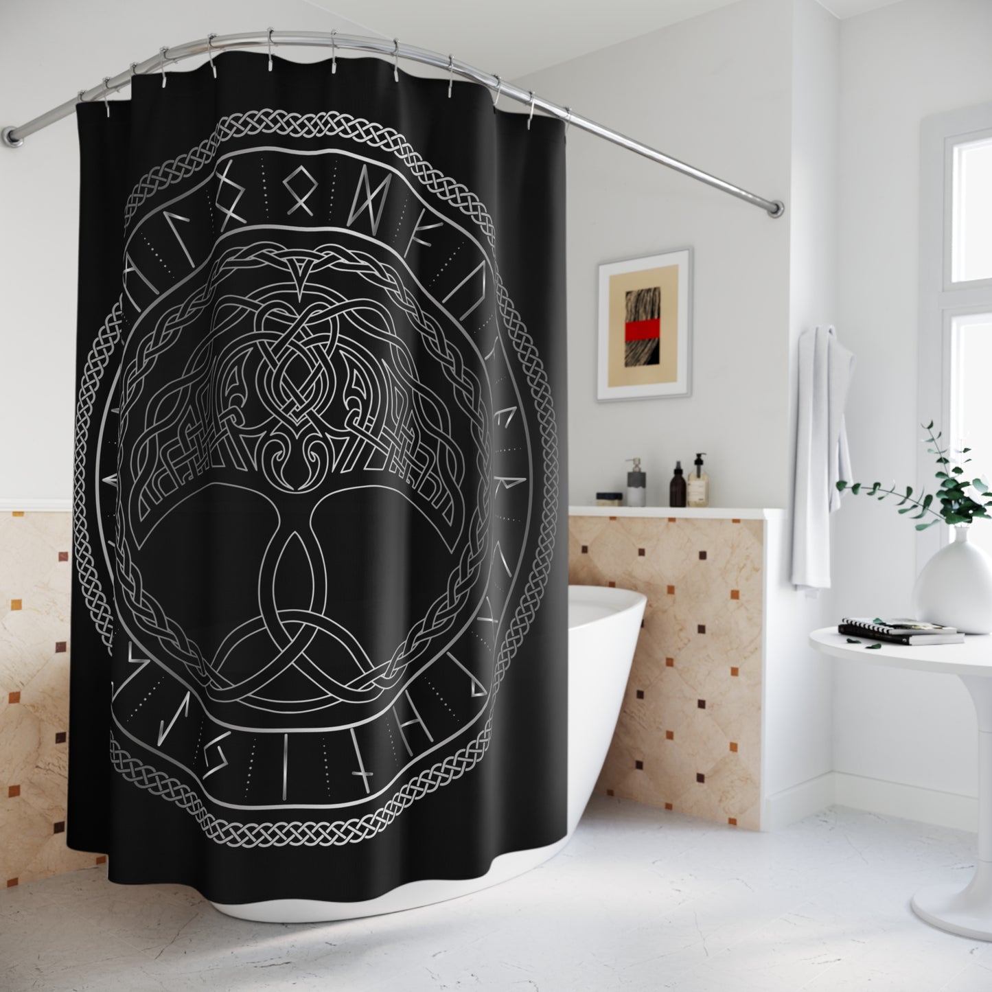 Nordic Tree of Life Shower Curtain - Modern Bath Decor with Celtic Design